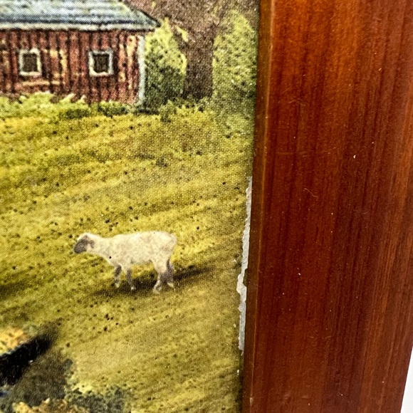 Country ROOSTER Print/Picture in Wooden Frame 12”X 17” Apples, Sunflowers, Barn - Picture 6 of 10